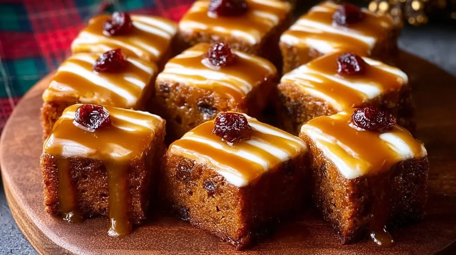 A delectable slice of sticky toffee pudding cake, rich and dark.