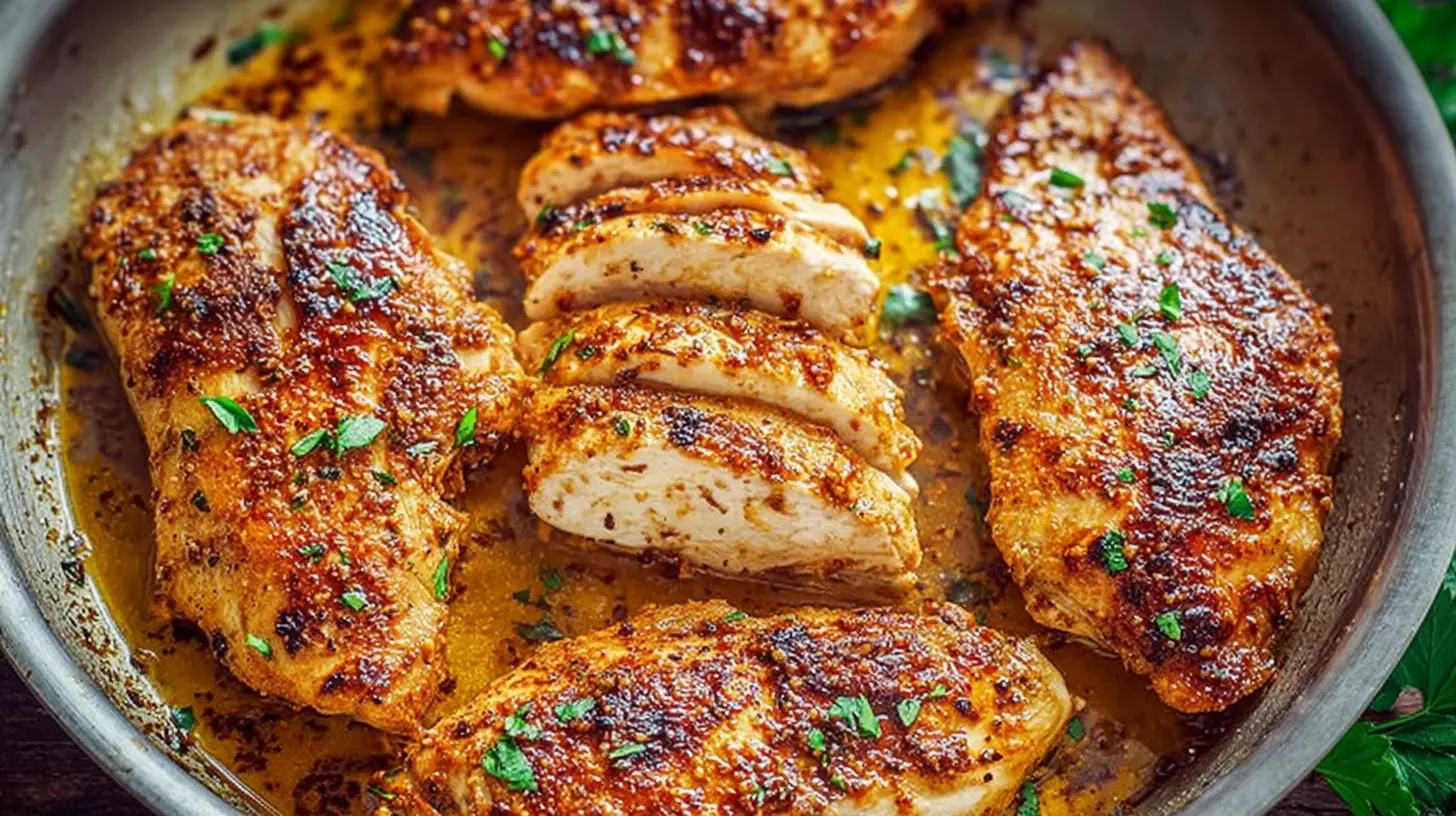 A plate featuring a delicious garlic parmesan chicken breast dinner with sides