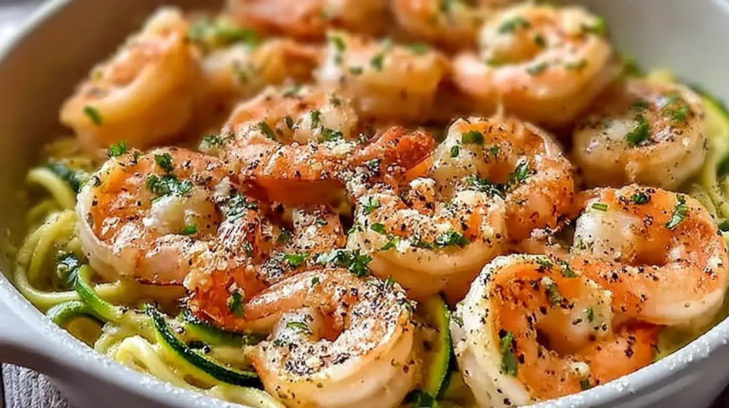 A vibrant one-pan lemon garlic shrimp dinner with fresh herbs and roasted vegetables.