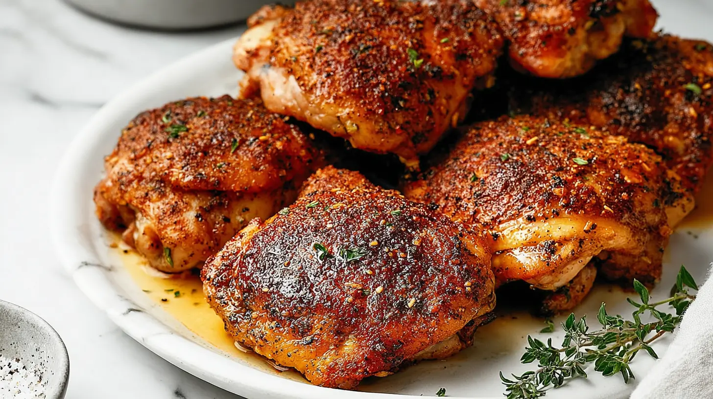 A simple skillet chicken thigh recipe cooked to golden perfection with herbs.