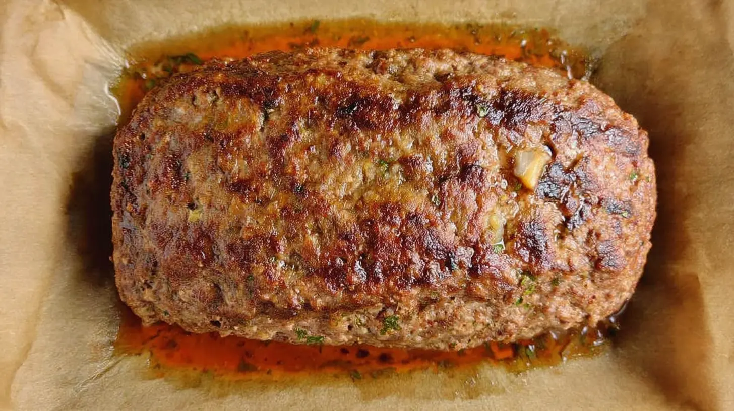 A serving of clean eating meatloaf on a white plate with steamed vegetables.