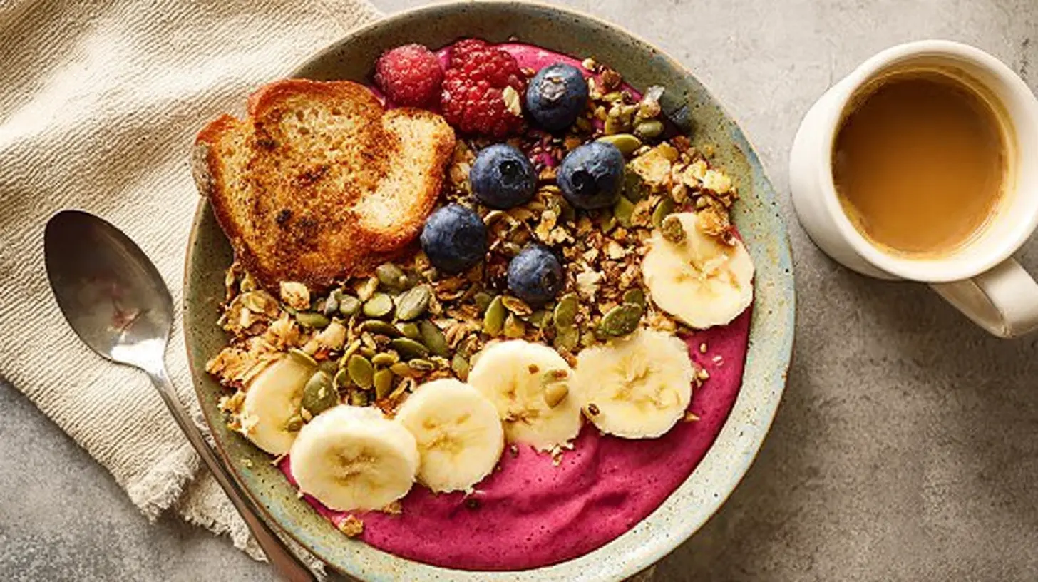 Various simple breakfast ideas, including oatmeal, toast, and fruit